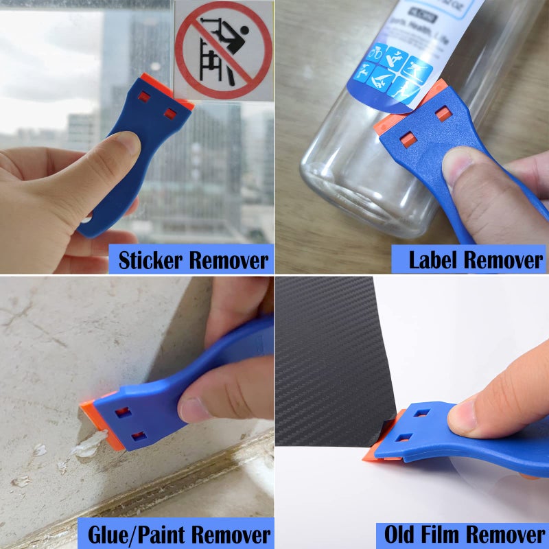 EHDIS 1.5" Plastic Razor Scraper with 10pcs Double Edged Plastic Blades Plastic Scraper Tool for Adhesive Remover,Removing Labels Stickers Decals Taping on Glass Windows (Blue) - Image 2