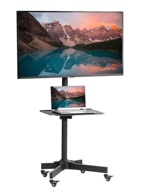 HAMOOD Mobile TV Cart for 32'' to 58'' inch Screens,LOADING CAPACITY 45KG  LCD LED OLED 4K Smart Flat and Curved Panels, Rolling Stand, Laptop DVD Shelf, Locking Wheels