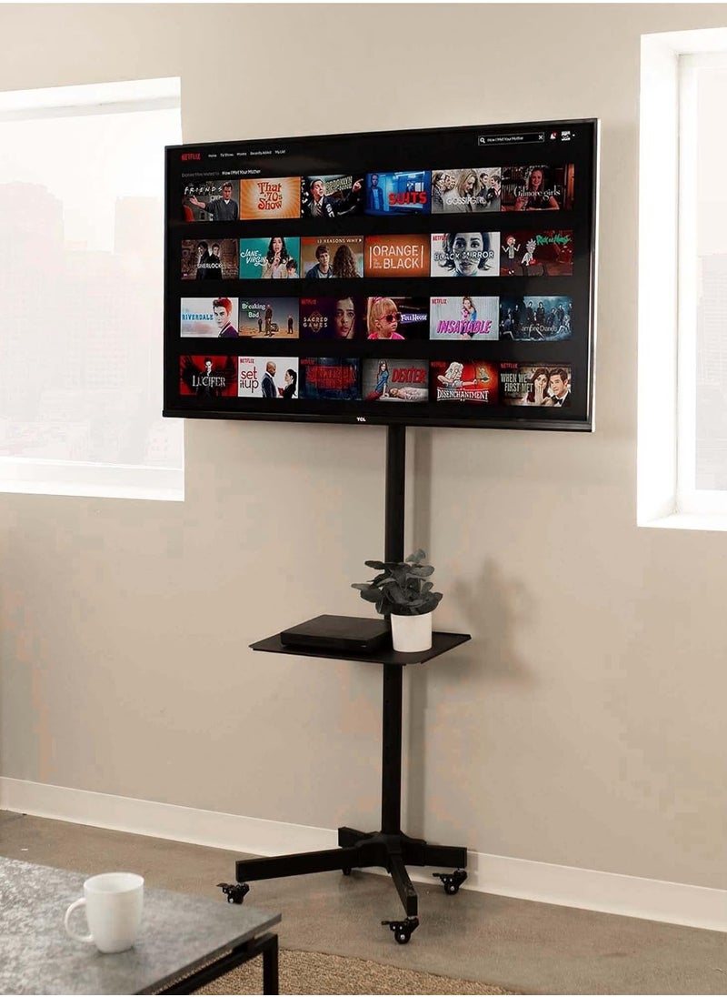 HAMOOD Mobile TV Cart for 32'' to 58'' inch Screens,LOADING CAPACITY 45KG  LCD LED OLED 4K Smart Flat and Curved Panels, Rolling Stand, Laptop DVD Shelf, Locking Wheels