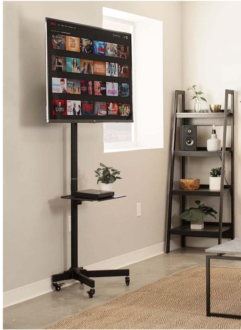 HAMOOD Mobile TV Cart for 32'' to 58'' inch Screens,LOADING CAPACITY 45KG  LCD LED OLED 4K Smart Flat and Curved Panels, Rolling Stand, Laptop DVD Shelf, Locking Wheels