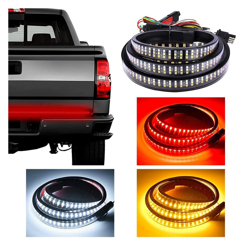 47 LED Tailgate Light Bar IP67 Triple Row LED Tail Strip Amber Turning Signals Lights Red Brake Running White Reverse Lights with Connector Wire Rear Light Bar for Pickup Trailer SUV RV Van