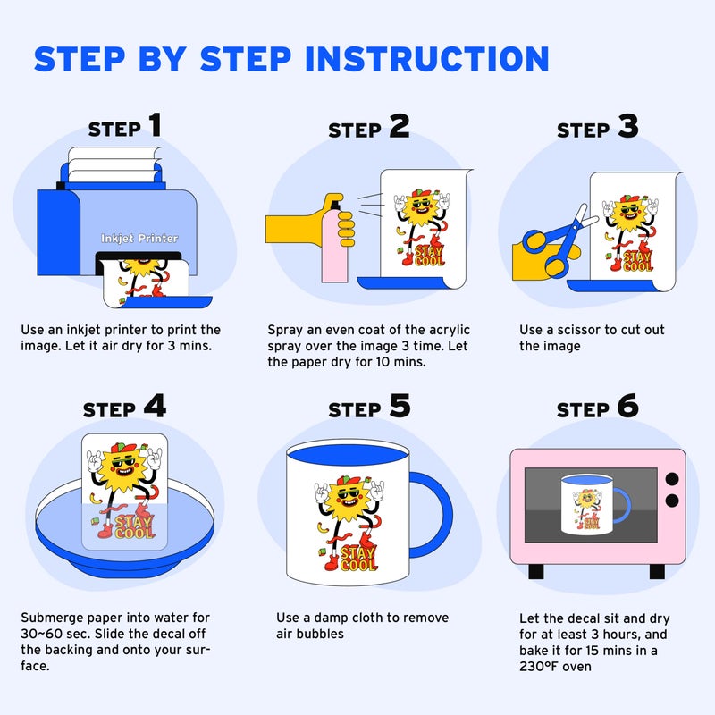 Printers Jack ورق ملصقات مائي من برينترز جاك، ورق شفاف للطباعة بالحبر النفاث، 20 ورقة بحجم A4، ورق نقل مائي متميز للطباعة على الأكواب، الأكواب الزجاجية، الزجاجات، وغيرها من الأعمال اليدوية - Image 4