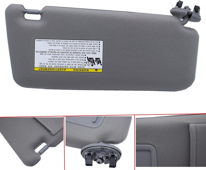 Left & Right Sides Gray Sun Visor Compatible with 2006 2007 2008 2009 2010 2011 Toyota Camry Without Sunroof Replace OE # 04002-30506-B0, 7432006780B0,74320-06290-B2,74310-06750-B0 - Image 5