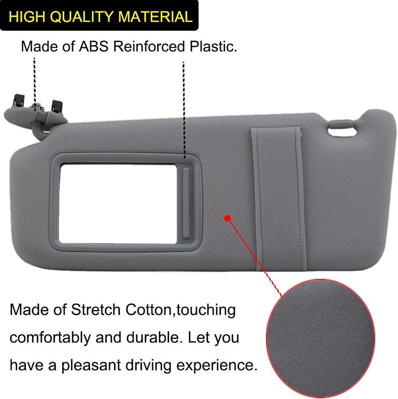 Left & Right Sides Gray Sun Visor Compatible with 2006 2007 2008 2009 2010 2011 Toyota Camry Without Sunroof Replace OE # 04002-30506-B0, 7432006780B0,74320-06290-B2,74310-06750-B0 - Image 3