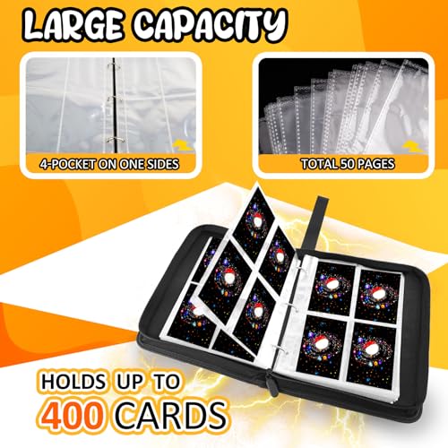 HOHOM 400 Pocket Trading Card Binder with 50 Removable Sleeves, Portable Zippered Card Holder, Collection Album Book Case Storage for MTG, TCG, Sports, Game Cards (Starlit Sky) - Image 5