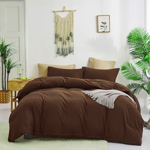 KAREVER Brown Comforter Set Queen Coffee Color Bedding Set 3 Pieces All Season Blanket Set Women Chestnut Brown Color Lightweight Comforter Set Queen Breathable Bed Comforter