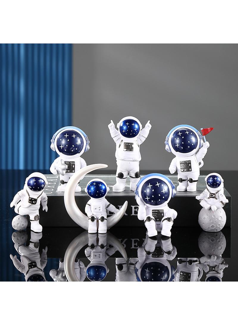 Bluejw 7-Piece Astronaut Figurine Statue Set Astronaut Figure Sculpture For Desktop And Tabletop Decor Resin Spaceman Planet Desk Ornament For Outer Space Themed Bedroom Decor Cake Toppers Decoration Model Set - Image 1