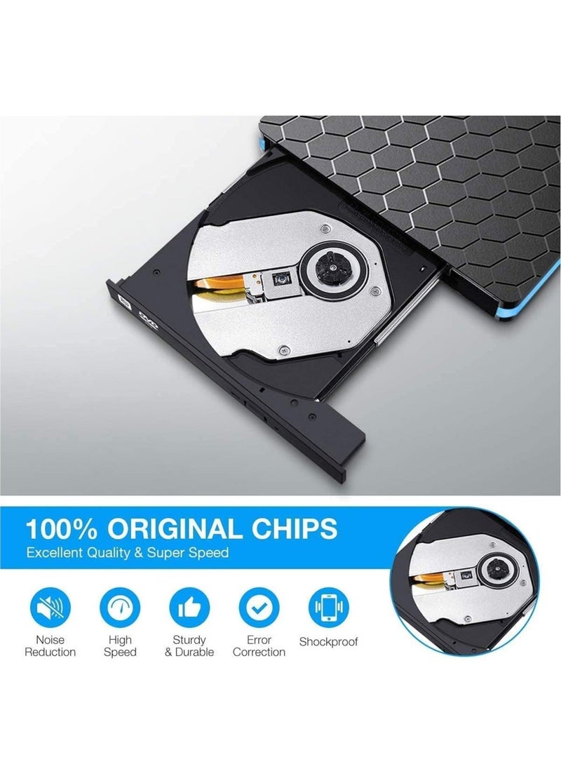 Generic - External CD DVD Drive,  Portable External DVD Burner And Optical Drive with USB 3.0 and Type-C for Laptop, Desktop, Mac, Macbook, Windows 10/8/7/XP and Linux - Image 1