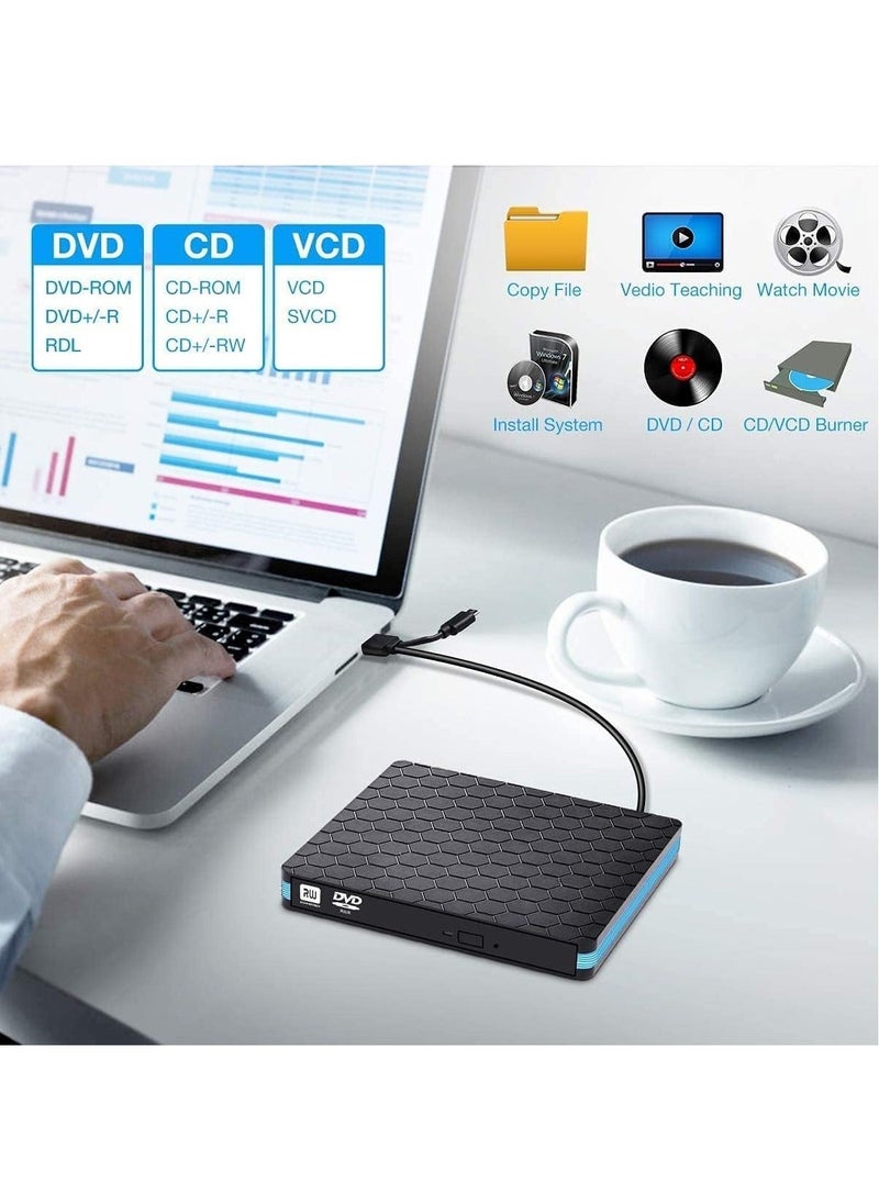 Generic - External CD DVD Drive,  Portable External DVD Burner And Optical Drive with USB 3.0 and Type-C for Laptop, Desktop, Mac, Macbook, Windows 10/8/7/XP and Linux - Image 1