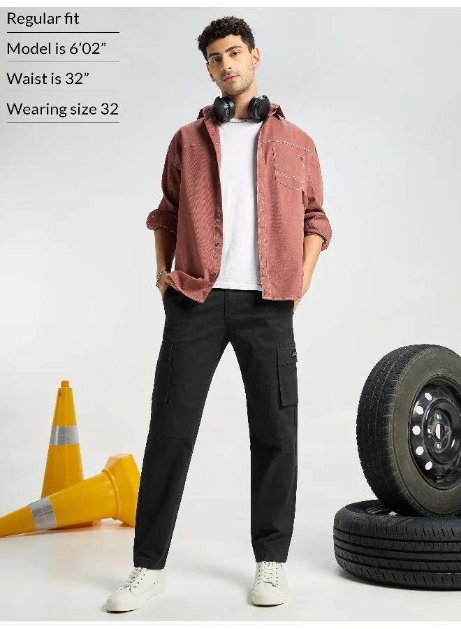Beyoung Black Solid Cargo Pants for Men
