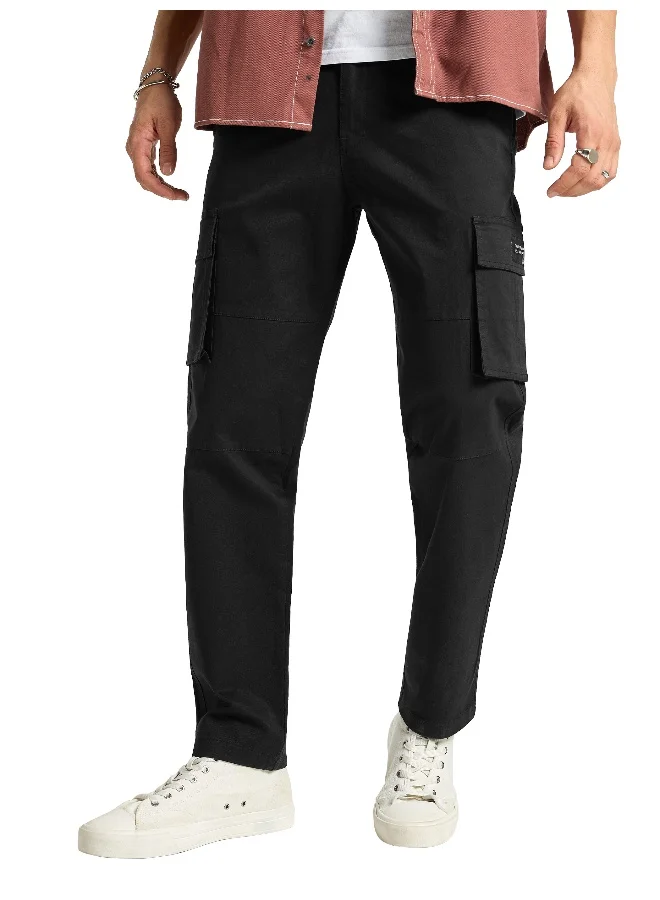 Beyoung Black Solid Cargo Pants for Men