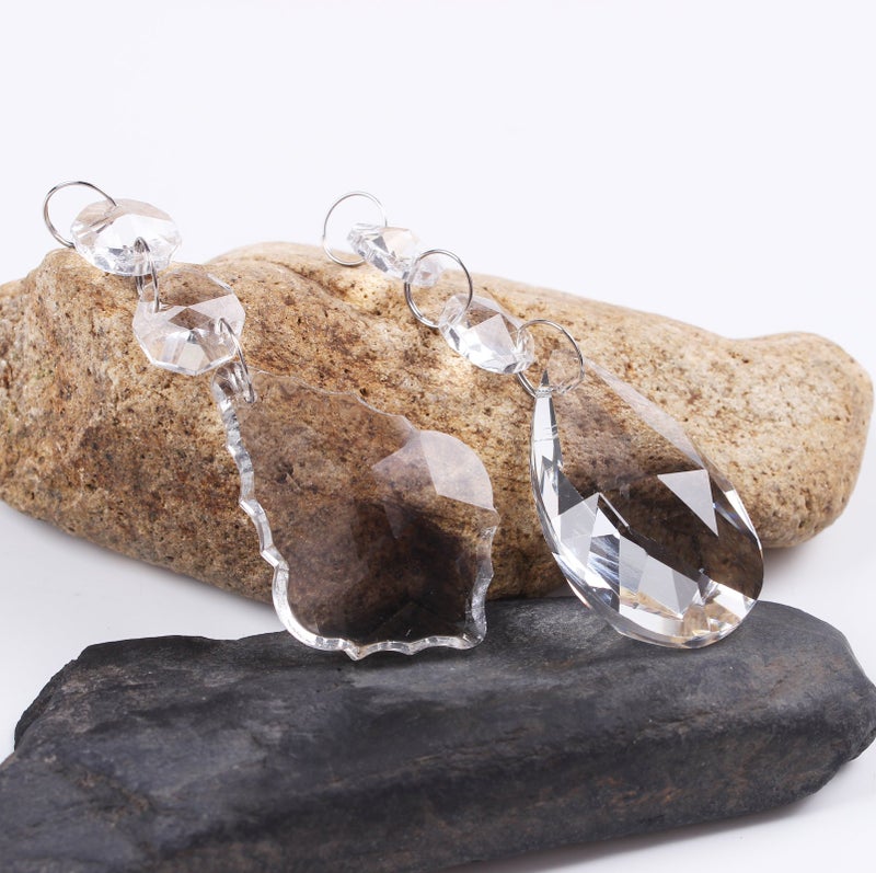 BIHRTC Pack of 12 Clear Crystal Chandelier Prisms Glass Pendants Beads (6pcs Teardrop + 6 pcs Maple Leaf Crystal Pendants) - Image 4