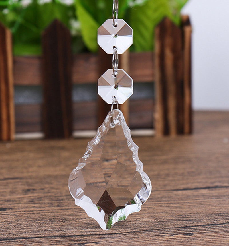 BIHRTC Pack of 12 Clear Crystal Chandelier Prisms Glass Pendants Beads (6pcs Teardrop + 6 pcs Maple Leaf Crystal Pendants) - Image 2