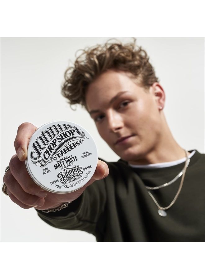JOHNNY'S CHOP SHOP #1 Men's Hair Styling Matte Paste Pro-Quality Strong Hold, Lasting Texture, Natural Look Soybean Oil Protection & Hydration 2.6 oz - Image 3