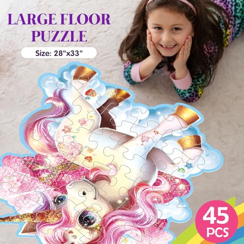 IFLOVE Jumbo Floor Puzzle for Kids48 Piece Unicorn Large Jigsaw PuzzlesPuzzle for Toddler Ages 35Fun Educational Preschool Learning Toy Easter Gift for Boys Girls Ages 48 Shimmery Unicorn - Image 5