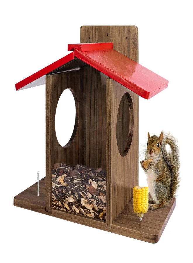 DITAVN Large Squirrel Feeder, Wooden Chipmunk House for Outside, Peanut and Corn Feeder for Squirrels, Squirrel Feeder Box is Hanging on a Tree, Easy to Clean & Refill, and Rainproof. - Image 1
