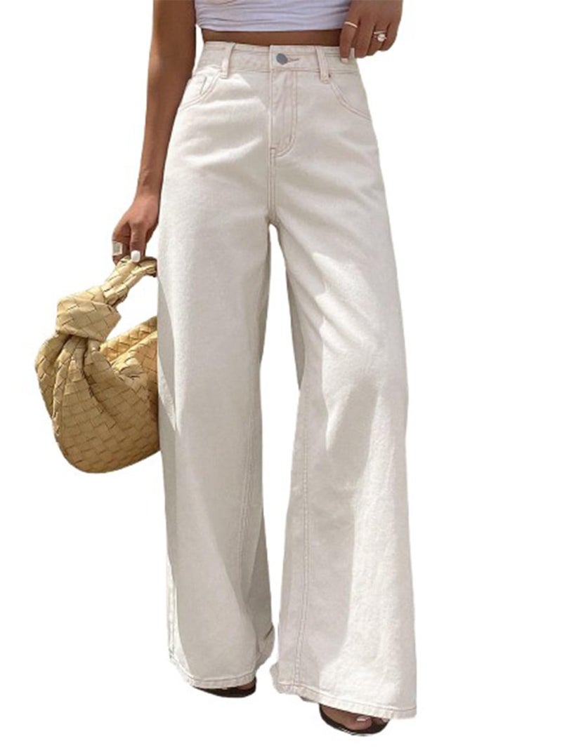 TOPLOT Women's Jeans | High Rise Waist Design | Baggy Fit Style with Relaxed Silhouette | Comfortable Wear | Easy Styling for Everyday Fashion | Casual, Streetwear (5204_34_Off White) - Image 4