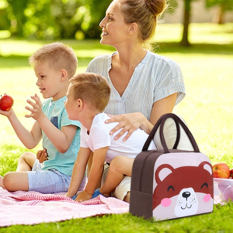Flywind Kids Lunch Bag for Girls Boys Students | Small Foldable Waterproof Lunch Box for Travel Picnic School | Reusable Cartoon Insulated Lunchbag (Brown Teddy) - Image 5