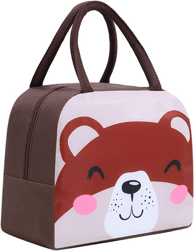 Flywind Kids Lunch Bag for Girls Boys Students | Small Foldable Waterproof Lunch Box for Travel Picnic School | Reusable Cartoon Insulated Lunchbag (Brown Teddy) - Image 1