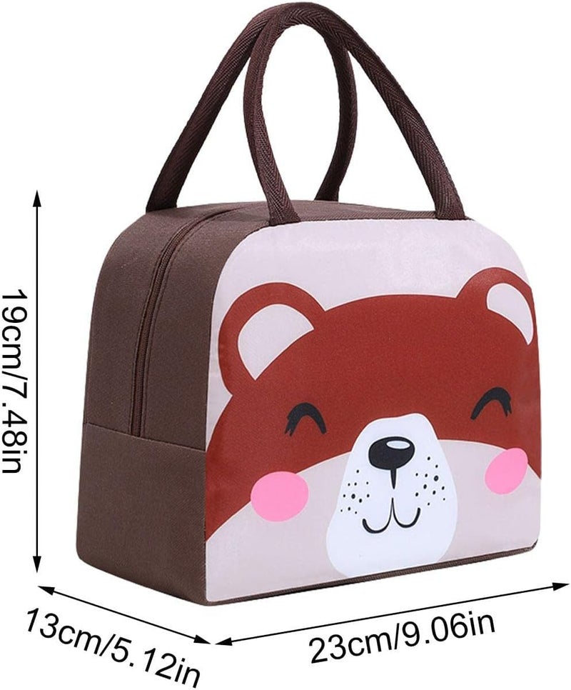 Flywind Kids Lunch Bag for Girls Boys Students | Small Foldable Waterproof Lunch Box for Travel Picnic School | Reusable Cartoon Insulated Lunchbag (Brown Teddy) - Image 2