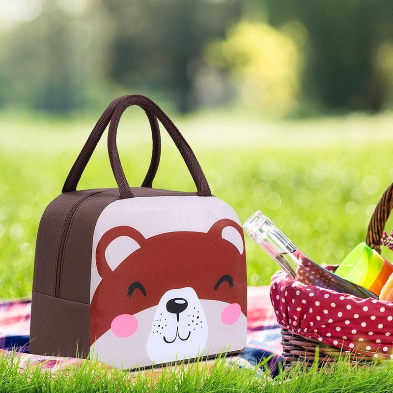 Flywind Kids Lunch Bag for Girls Boys Students | Small Foldable Waterproof Lunch Box for Travel Picnic School | Reusable Cartoon Insulated Lunchbag (Brown Teddy) - Image 4