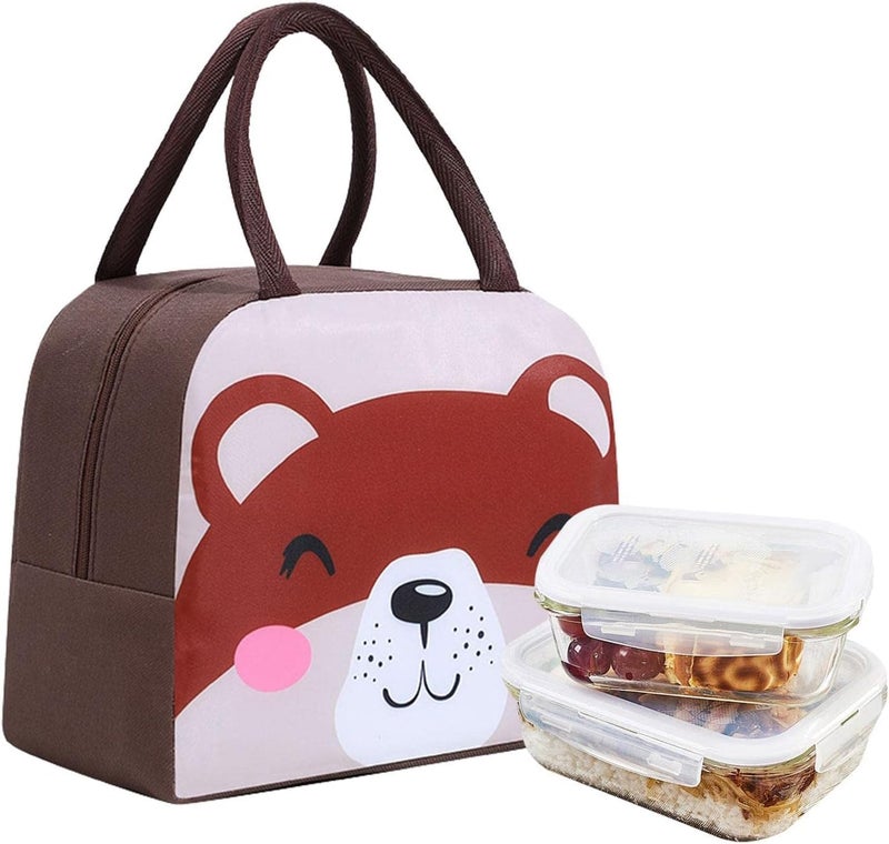 Flywind Kids Lunch Bag for Girls Boys Students | Small Foldable Waterproof Lunch Box for Travel Picnic School | Reusable Cartoon Insulated Lunchbag (Brown Teddy) - Image 3