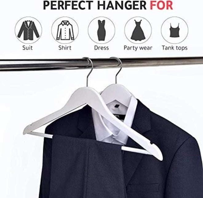 Quality Hangers Quality Wooden Hangers - Slightly Curved Hanger Set - Solid Wood Coat Hangers with Stylish Chrome Hooks - Heavy-Duty Clothes, Jacket, Shirt, Pants, Suit Hangers (Natural,  10) - Image 4