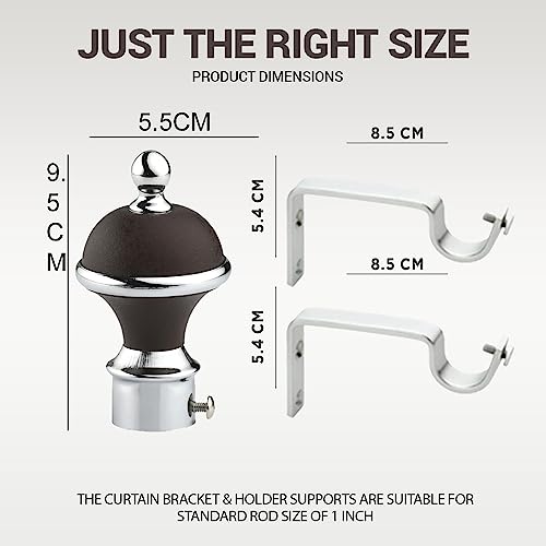 GLOXY Manjira Shape Stainless Steel & ABS Curtain Bracket Parda Holder with Support 1 Inch Rod Pocket Finials Designer Door and Window Rod Support Fittings, Curtain Rod Holder(Brown, Pair of 4) - Image 3