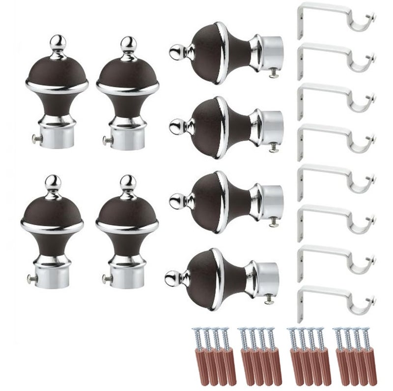 GLOXY Manjira Shape Stainless Steel & ABS Curtain Bracket Parda Holder with Support 1 Inch Rod Pocket Finials Designer Door and Window Rod Support Fittings, Curtain Rod Holder(Brown, Pair of 4) - Image 1