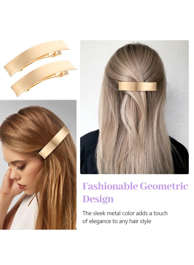 2Pcs French Gold Hair Clips, Metal Hair Barrettes for Women Minimalist Square Hair Pins Non-Slip Ponytail Holder Hair Clip for Thin Thick Fine Hair Wedding Accessories for Women Girls (Gold) - Image 3