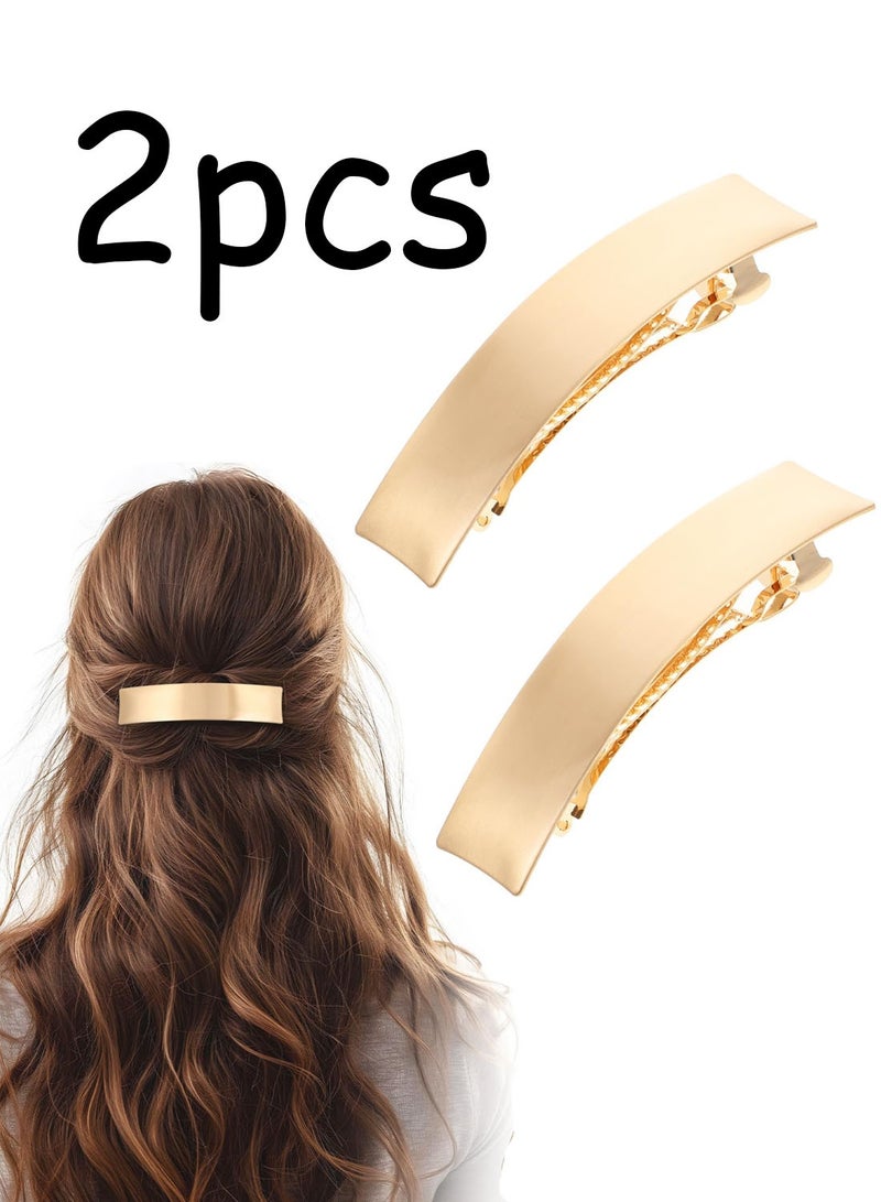 2Pcs French Gold Hair Clips, Metal Hair Barrettes for Women Minimalist Square Hair Pins Non-Slip Ponytail Holder Hair Clip for Thin Thick Fine Hair Wedding Accessories for Women Girls (Gold) - Image 1