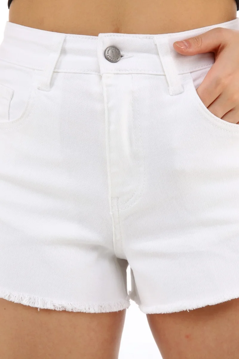 Cedy Denim Women's Bodrum White High Waist Tasseled Denim Shorts Mini Jean Shorts C603