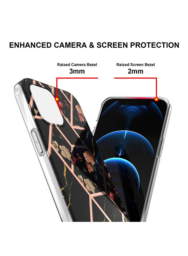 اس-توب جراب لهاتف iPhone 13 mini مصنوع من مادة TPU المقاومة للصدمات بتصميم زهور رخامية مطلية بالكهرباء - Image 5