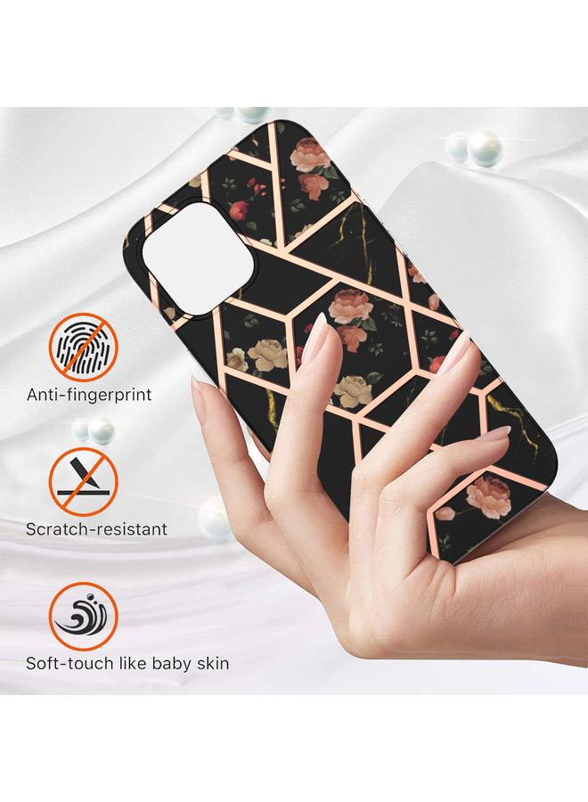 اس-توب جراب لهاتف iPhone 13 mini مصنوع من مادة TPU المقاومة للصدمات بتصميم زهور رخامية مطلية بالكهرباء - Image 3