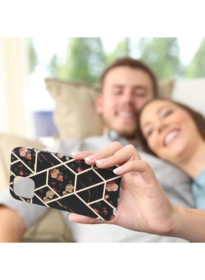 اس-توب جراب لهاتف iPhone 13 mini مصنوع من مادة TPU المقاومة للصدمات بتصميم زهور رخامية مطلية بالكهرباء - Image 2