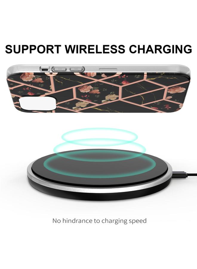 اس-توب جراب لهاتف iPhone 13 mini مصنوع من مادة TPU المقاومة للصدمات بتصميم زهور رخامية مطلية بالكهرباء - Image 4