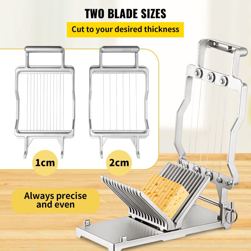 VEVOR Cheese Cutter With Wire 1 cm & 2 cm Cheeser Butter Cutting Blade Replaceable Cheese Slicer Wire, Aluminum Alloy Commercial Cheese Slicer with 304 Stainless Steel Wire Kitchen Cooking Baking Tool - Image 4