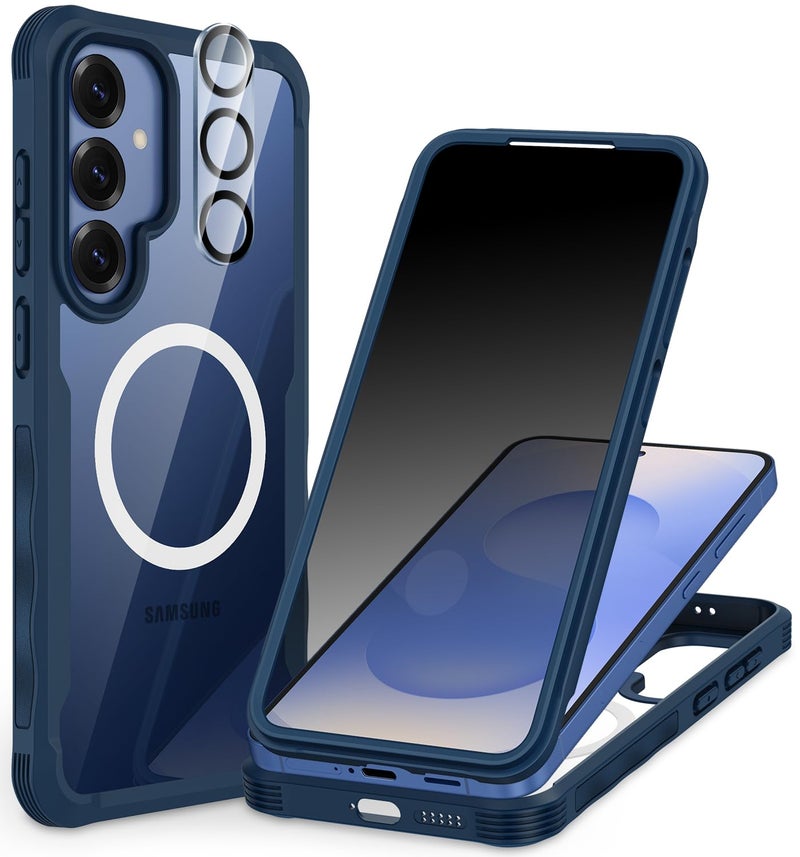 CENHUFO Magnetic Privacy for Samsung Galaxy S25 Case, Full Body Phone Case with Built-in 9H Tempered Glass Privacy Screen Protector and Camera Lens Cover, Shockproof Protective Clear Bumper -Blue - Image 1