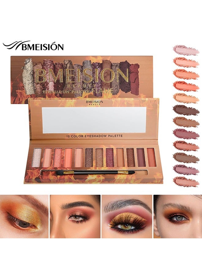 بميسيون لوحة ظلال العيون لهب - 12 لونا طبيعي عارية غير لامعة وميض بريق الصباغ ظلال العيون مجموعة البليت للماء سموكي المهنية الجمال ماكياج كيت - Image 2