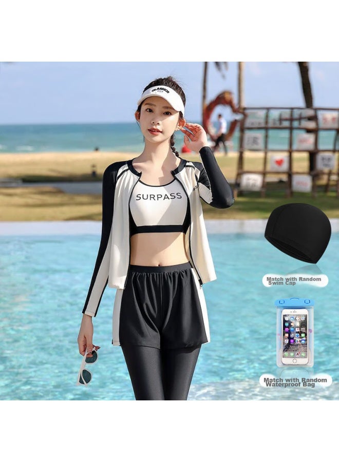 F.dyraa Conservative One-piece Swimsuit Dress For Women, Slimming, Instagram Style, Plus Size, Hot Spring Swimming Costume, Three-piece Set, 14061 White, 3XL - Image 2