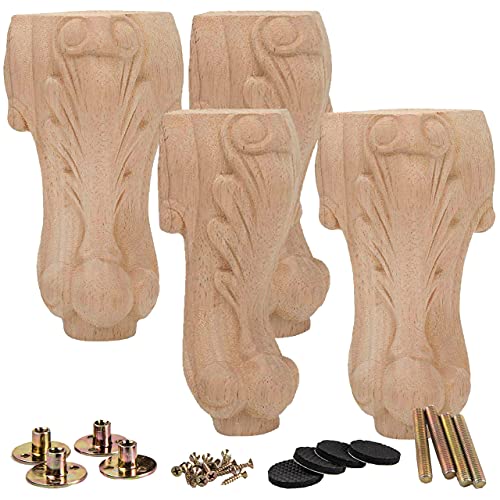 La Vane 8 inch / 20cm Wooden Furniture Legs, Set of 4 European Style Solid Wood Carving Furniture Replacement Feet Decoration for Sofa Cabinet Wardrobe Table Loveseat - Image 1