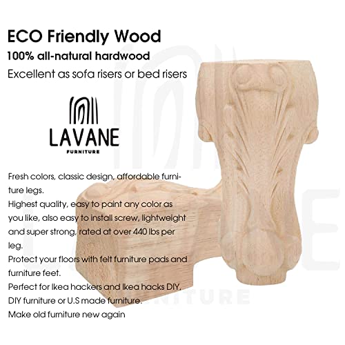 La Vane 8 inch / 20cm Wooden Furniture Legs, Set of 4 European Style Solid Wood Carving Furniture Replacement Feet Decoration for Sofa Cabinet Wardrobe Table Loveseat - Image 3