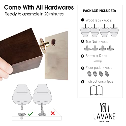 La Vane 8 inch / 20cm Wooden Furniture Legs, Set of 4 European Style Solid Wood Carving Furniture Replacement Feet Decoration for Sofa Cabinet Wardrobe Table Loveseat - Image 5
