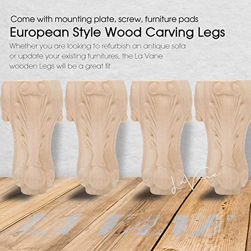 La Vane 8 inch / 20cm Wooden Furniture Legs, Set of 4 European Style Solid Wood Carving Furniture Replacement Feet Decoration for Sofa Cabinet Wardrobe Table Loveseat - Image 2