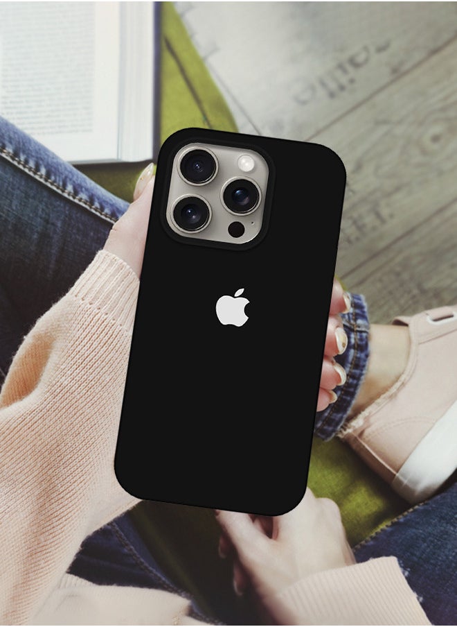 CATANES - iPhone 15 Pro Case Silicone Case Full Body Protective Cover Shockproof Slim Phone Case Anti-Scratch Soft Microfiber Lining Black - Image 1