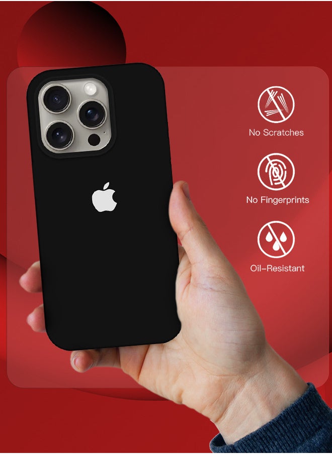 CATANES - iPhone 15 Pro Case Silicone Case Full Body Protective Cover Shockproof Slim Phone Case Anti-Scratch Soft Microfiber Lining Black - Image 1
