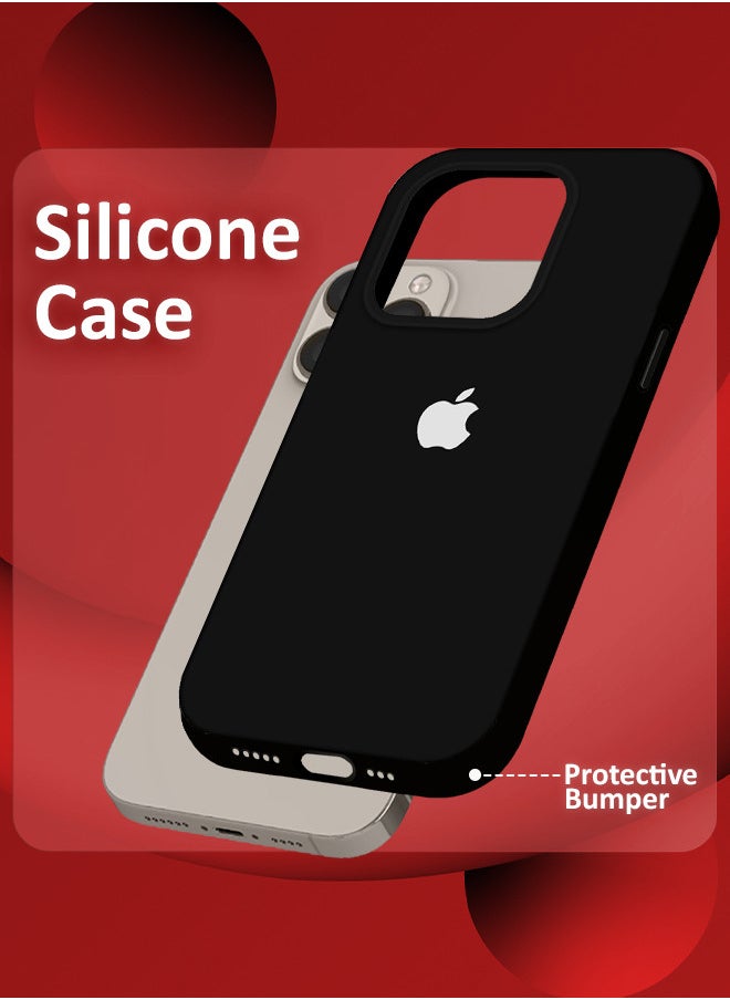 CATANES - iPhone 15 Pro Case Silicone Case Full Body Protective Cover Shockproof Slim Phone Case Anti-Scratch Soft Microfiber Lining Black - Image 1