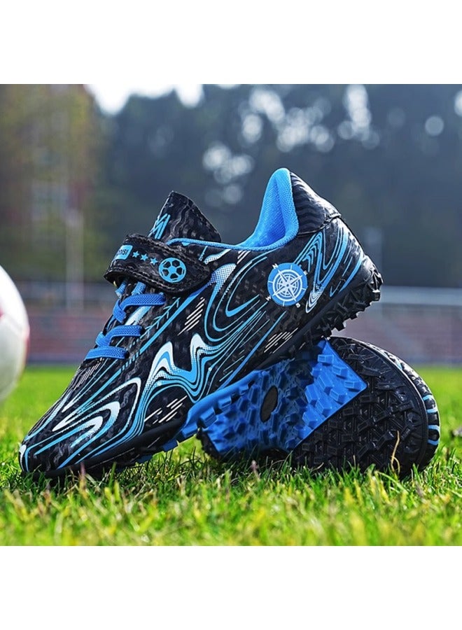 Messi Children's Football Shoes Crushed Nails Sneaker Velcro Pupil Training Shoes Boys Long Nails Black and Blue M630-1