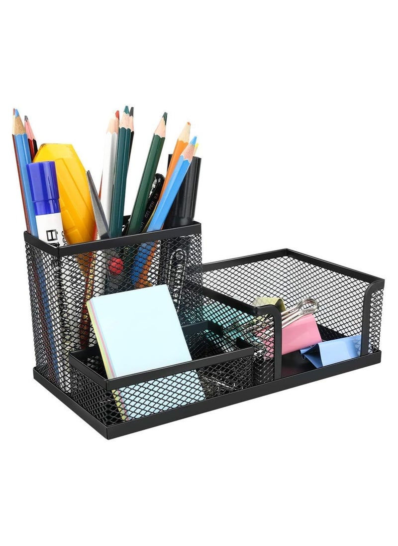Generic Desktop Metal Mesh Pen Holder Storage Organizer Accessories Home School Cards Black 3 Sections  - Image 1