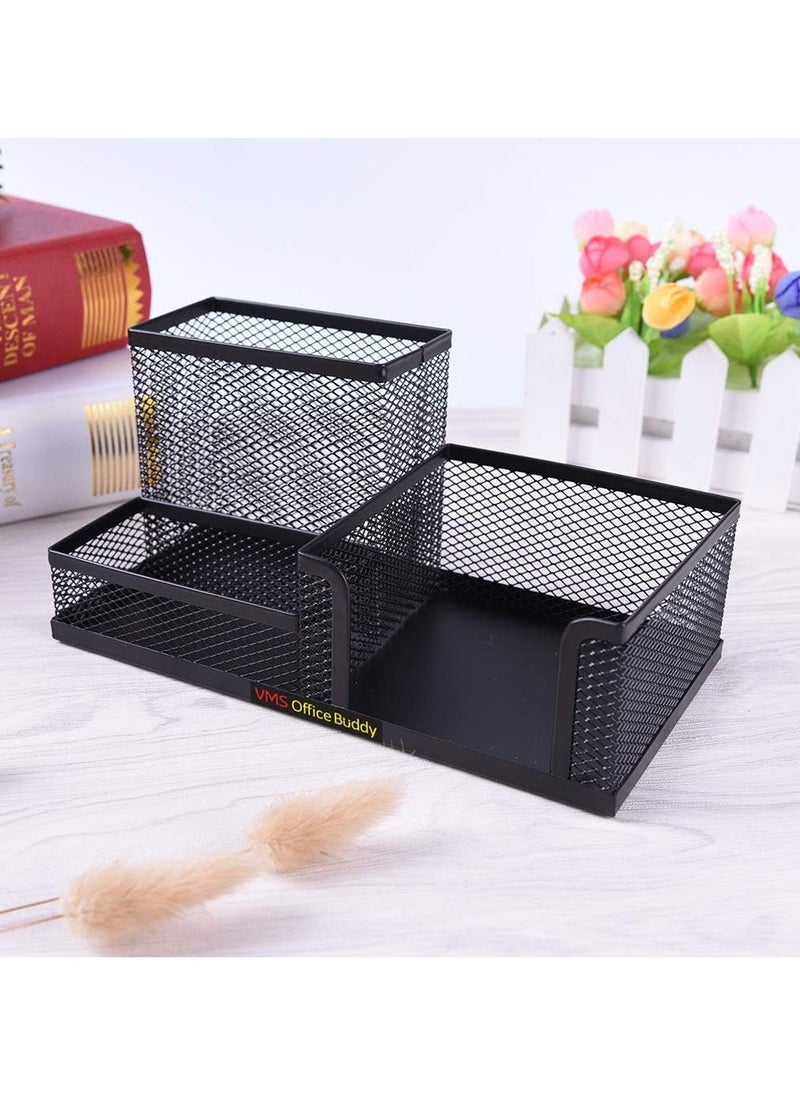 Generic Desktop Metal Mesh Pen Holder Storage Organizer Accessories Home School Cards Black 3 Sections  - Image 2